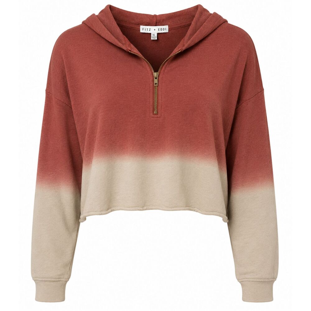 Fitz + Eddi XL Ombre Cropped Hoodie Pullover Pink Cream Half Zip Top